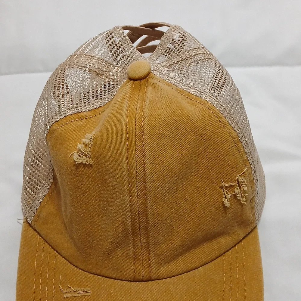 Tan Distressed Mesh Cap - Picture 2 of 5